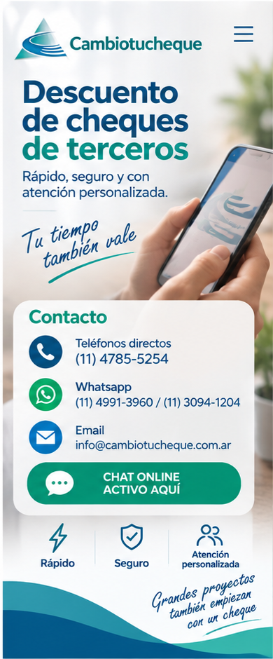 Descuento de cheques de terceros por efectivo en CABA y Gran Buenos Aires en moviles.